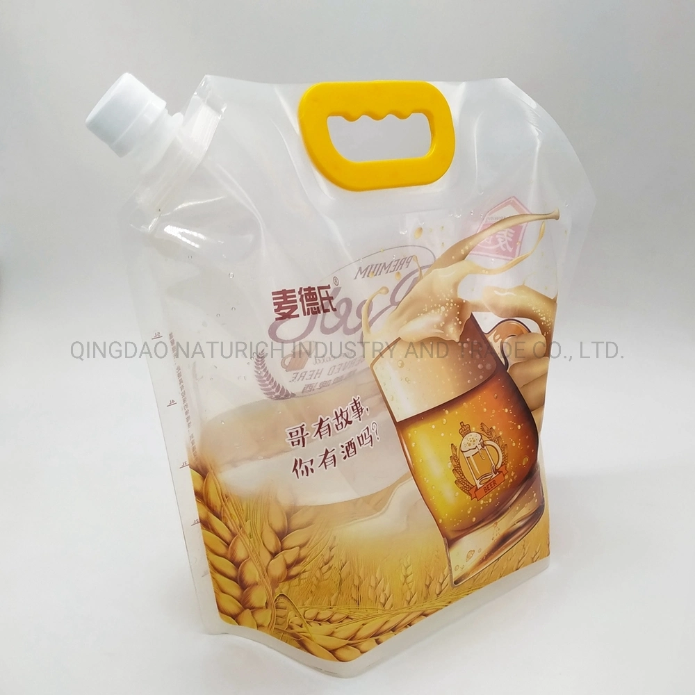 Unique Design Outdoor Liquid Stand up Spout Pouch Plastic Drinking Water Bag/Reusable Beer Packaging Spout Pouch with Handle