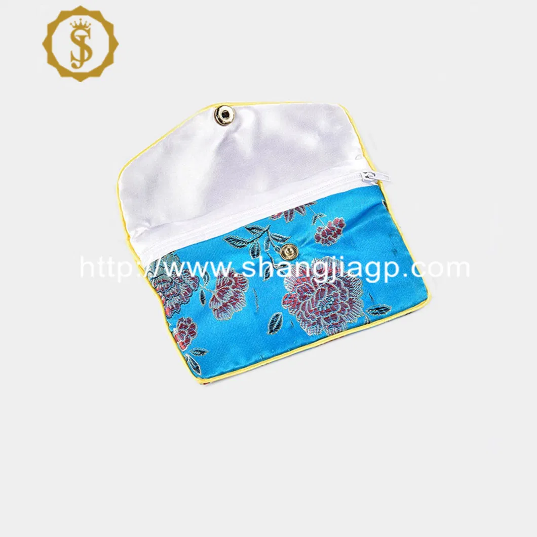 Wholesale China Style Custom Logo Printed Satin Jewelry Pouches with Zipper