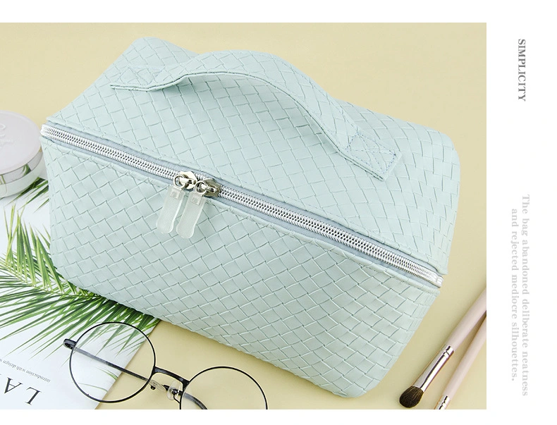 Custom Bag with Logo White PU Leather Cosmetics Storage Bag Large-Capacity Partition Storage Makeup Cosmetic Bag