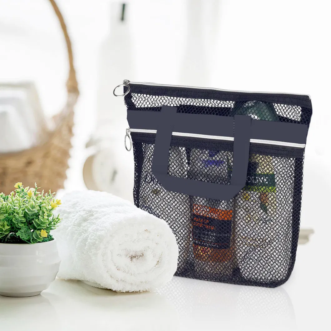 (WD12967) Portable Shower Tote Clear Mesh Makeup Bag Organizer Travel Toiletry Bag Mesh Beach Bag