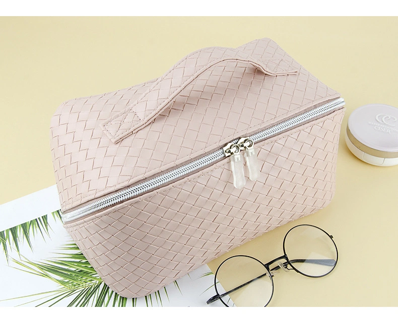 Custom Bag with Logo White PU Leather Cosmetics Storage Bag Large-Capacity Partition Storage Makeup Cosmetic Bag