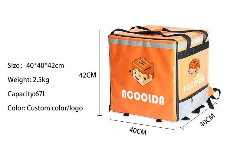 Factory Wholesale Custom 500d PVC Waterproof Insulated Heated Hot Motorcycle Food Delivery Box Bike Scooter Pizza Bag Reusable Thermal Cooler Delivery Bag