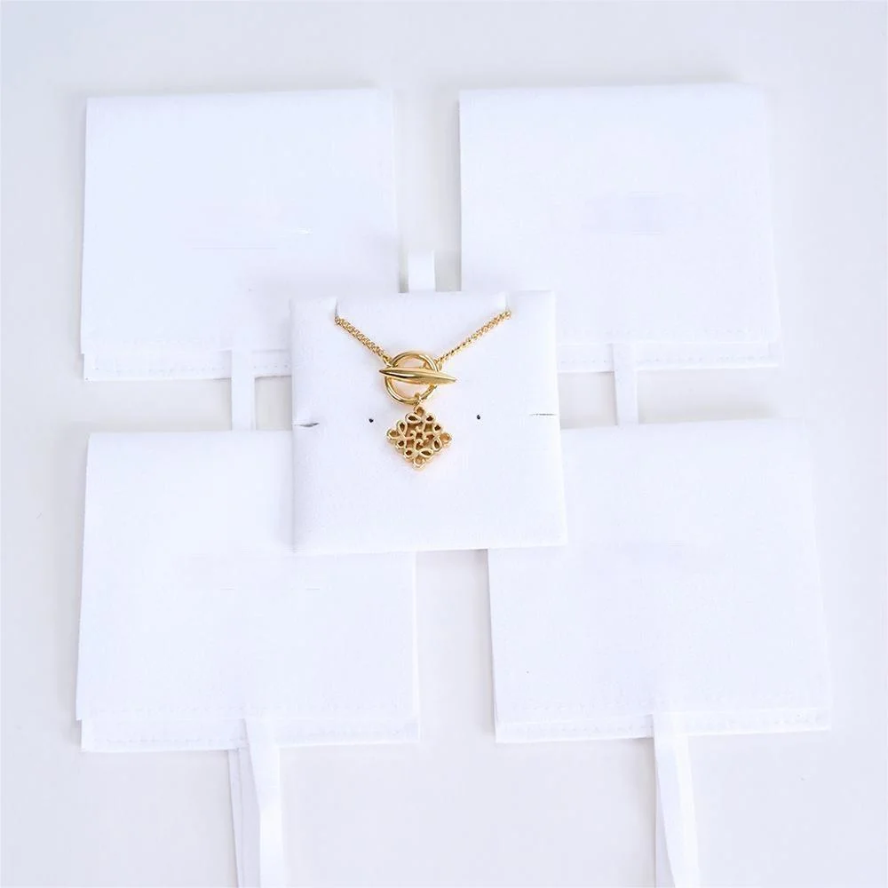 Custom Necklace Packaging Jewelry Square Bag White Microfiber Jewellery Pouch with Insert