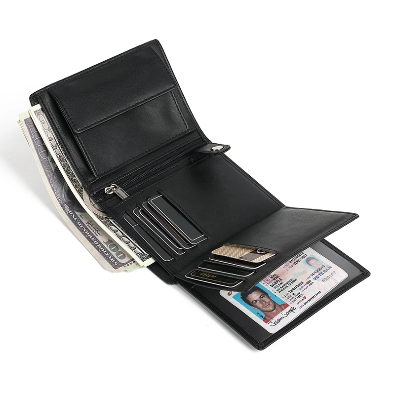 Button Tab Closure 3 Flap Cardholder Wallet Coin Pouch for Man