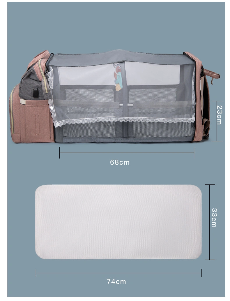Waterproof Multifunctional Casual Folding Baby Bed Mummy Mommy Diaper Pack Backpack Bag with Mosquito Net (CY0116)
