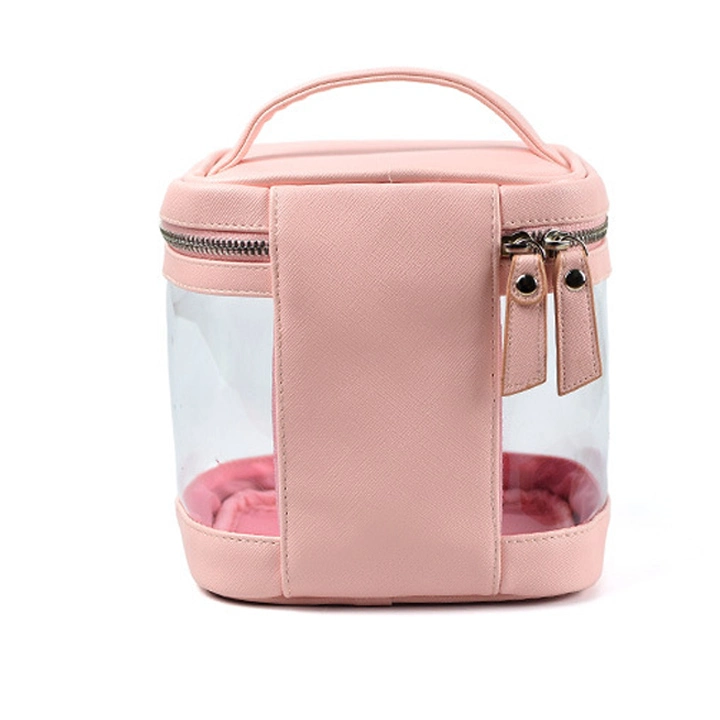 Promotional Customize Travel Transparent Pink PU Cosmetic Bag Pouch Clear Make up Bags