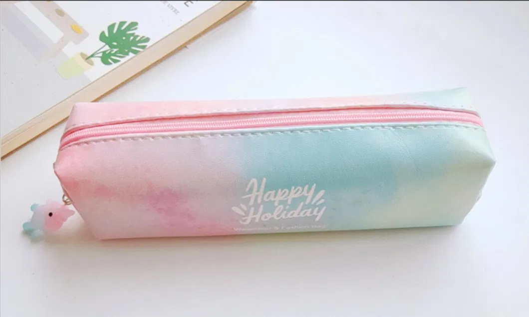 Pink Color PU Pouch Back-to-School Pencil Bag Stationery Pouch