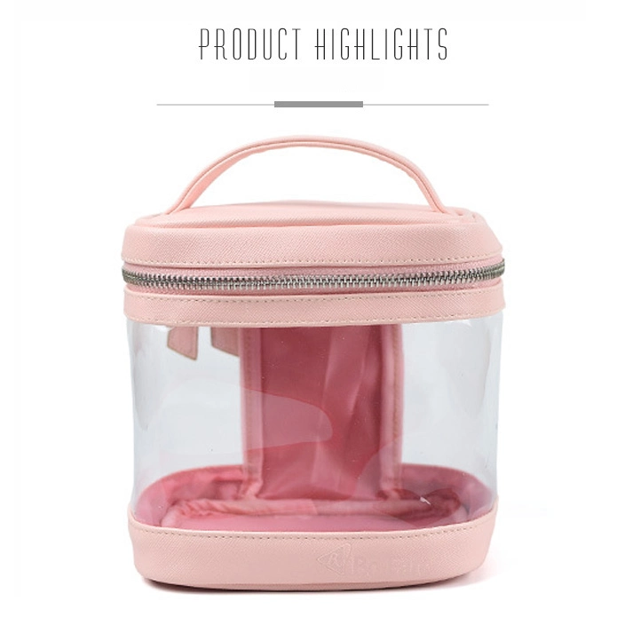 Promotional Customize Travel Transparent Pink PU Cosmetic Bag Pouch Clear Make up Bags