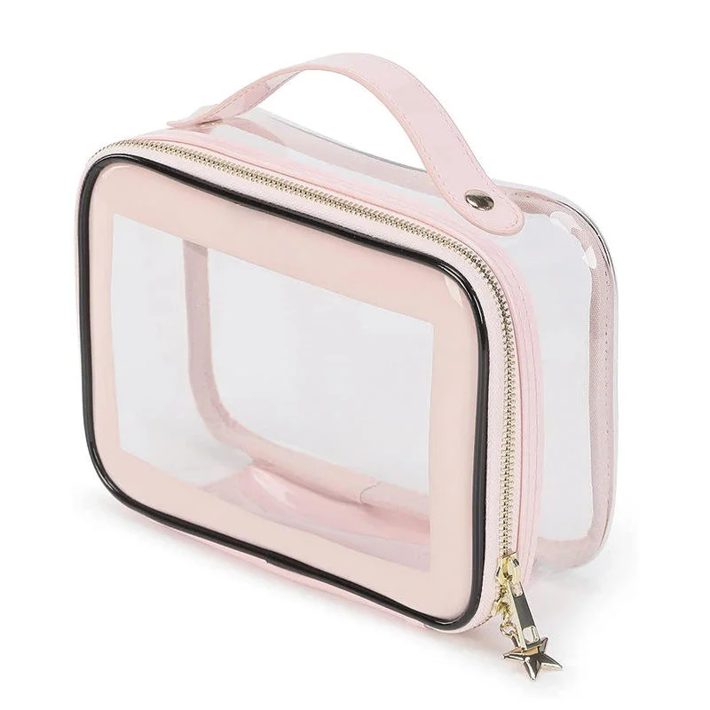 PVC Waterproof Clear Makeup Bag Tote Handle Customize Logo Zipper Case Function Cosmetic Square Bag