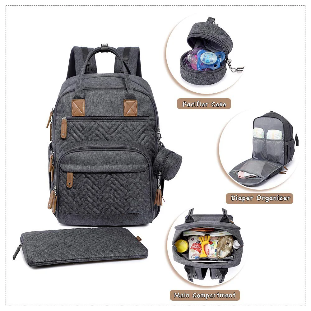 Waterproof Travel Back Pack with Diaper Pouch Diaper Bag Backpack Include Changing Pad Pacifier Case and Stroller Straps