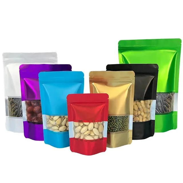 Stock Stand up Zip Lock Plastic Bags Mylar Aluminum Foil Pouch for Food Coffee Packaging for Tea Packaging Bag