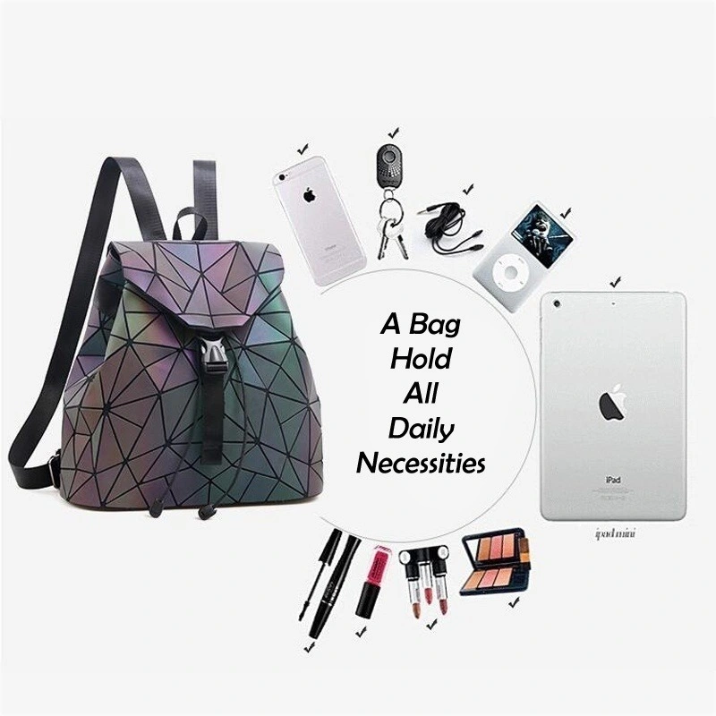 Holographic Backpack Laser Luminous Women Geometric Teenager School Bags