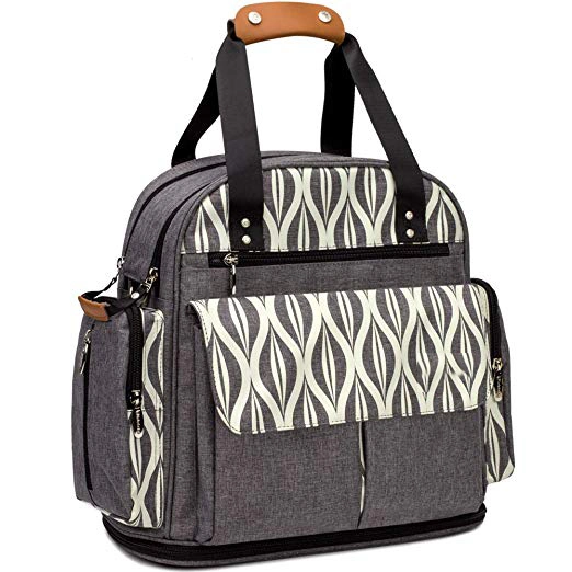 Expandable Diaper Bag Backpack Tote Messenger Bag for Mom and Girl in Grey