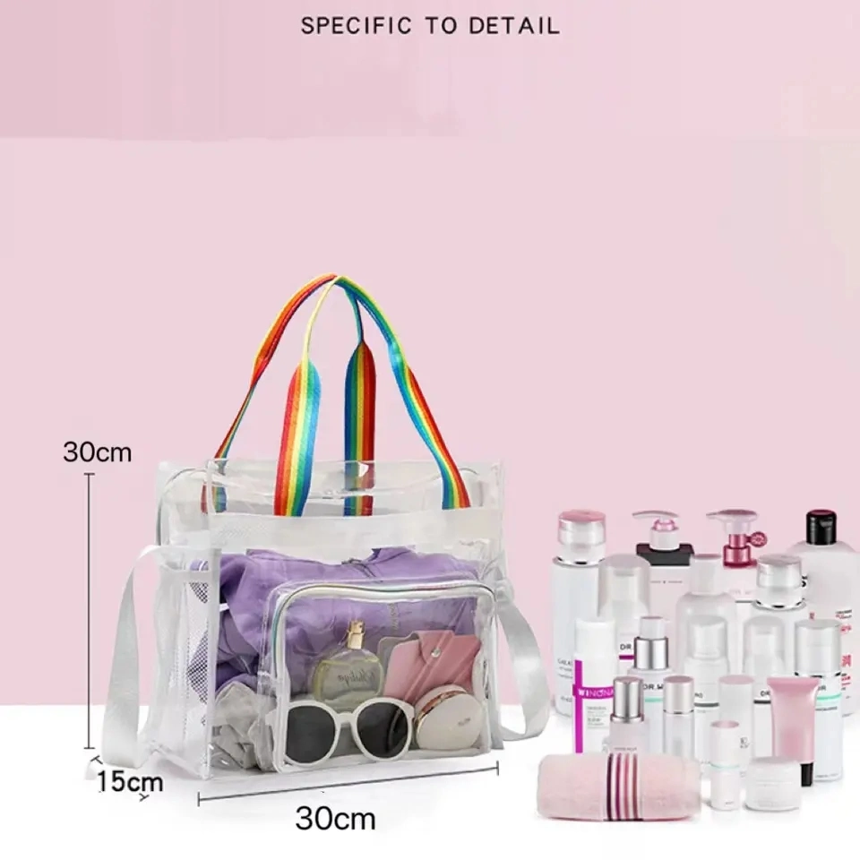 Hot Sale Customized Logo&Size Clear Transparent Holographic PVC Gift Iridescent Tote Cosmetic Bag