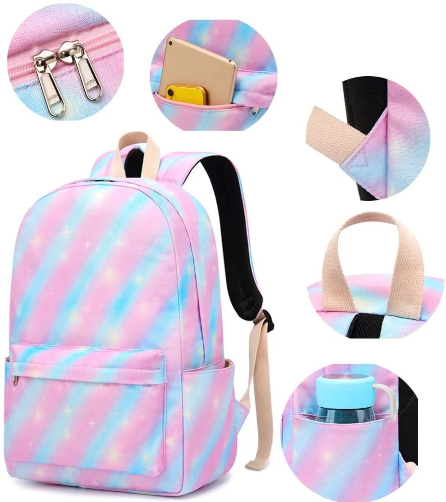 Hot Sale Pink Strips Pattern Nice Water Resistant 3 Pieces Student Shoulders Bag Back to School Bags Backpack Sets for Girl