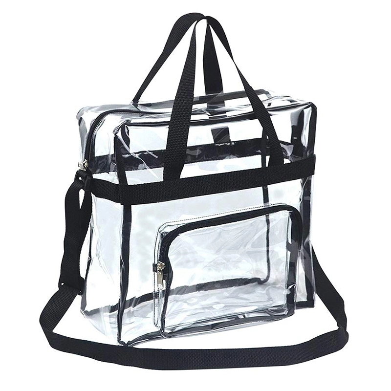 Wholesale Transparent PVC Shoulder Bag with Costom Logo Tote Bag Security Travel Gym Clear Bag Adjustable Shoulder Strap Waterproof Bag