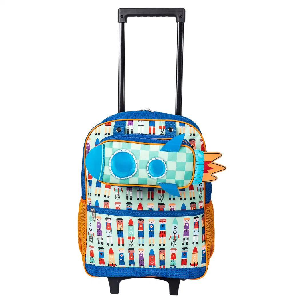 Custom Design Full Set Children Travel Bag Kids Cartoon Waterproof Trolley School Bag with Extra Backpack, Lunch Bag and Pencil Case