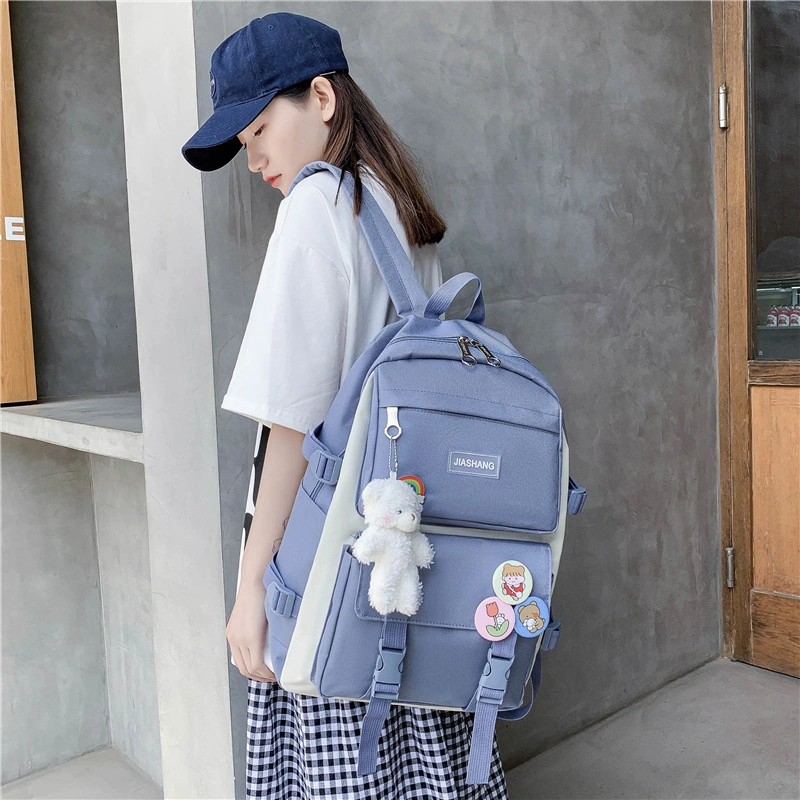 Women Casual Canvas Backpack with Pencil Case, 4-Piece School Bag Set for Teenage Girls