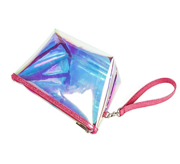 Custom New Product Travel Clear PVC Makeup Wash Pouch Holographic Cosmetic Bag