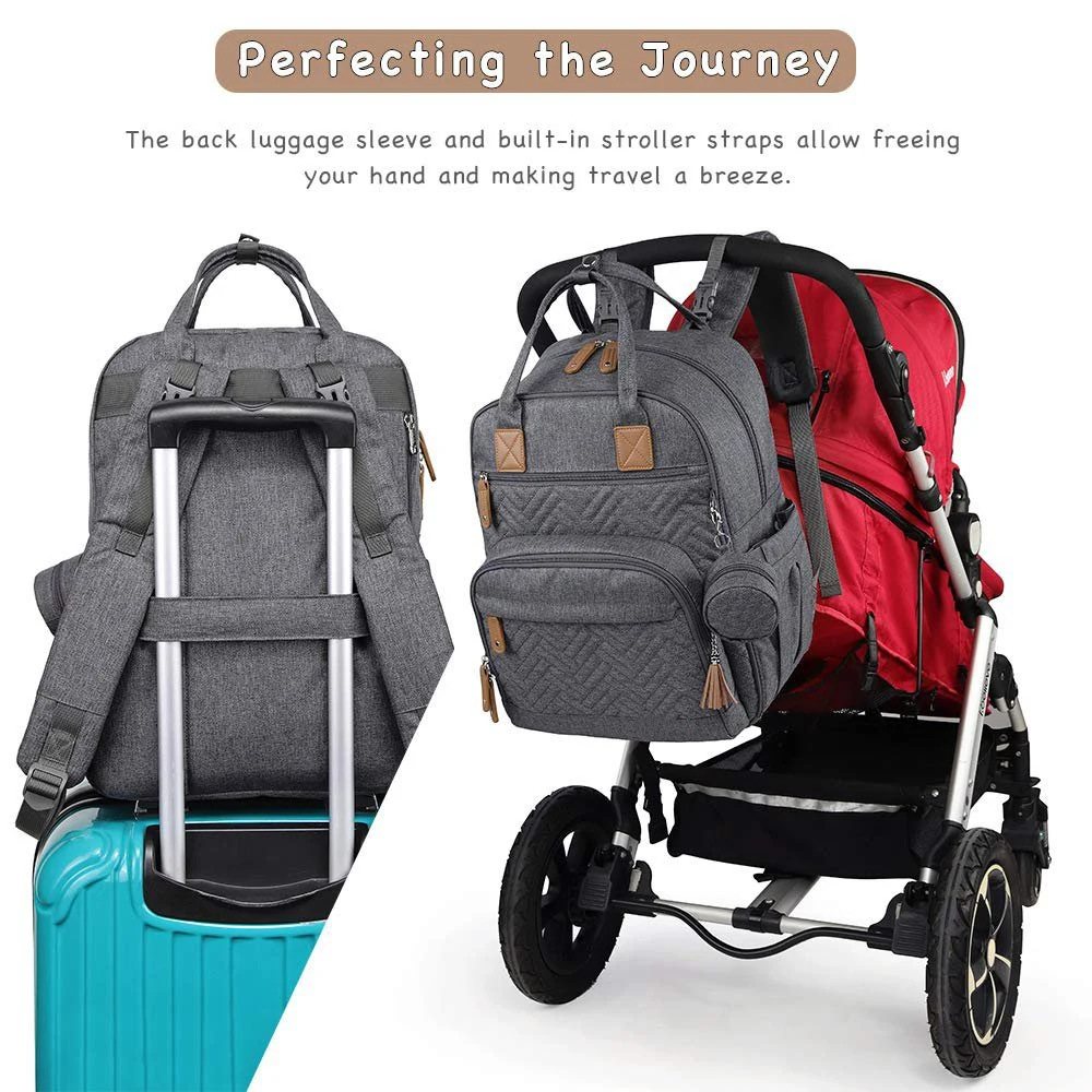 Waterproof Travel Back Pack with Diaper Pouch Diaper Bag Backpack Include Changing Pad Pacifier Case and Stroller Straps