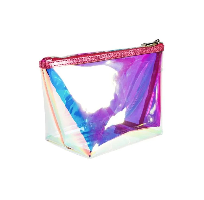 Custom New Product Travel Clear PVC Makeup Wash Pouch Holographic Cosmetic Bag