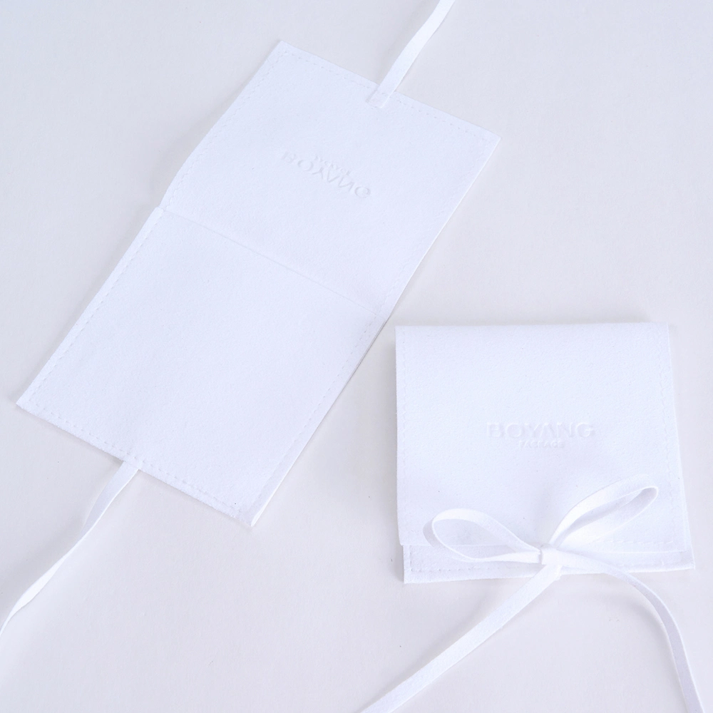 Custom Necklace Packaging Jewelry Square Bag White Microfiber Jewellery Pouch with Insert