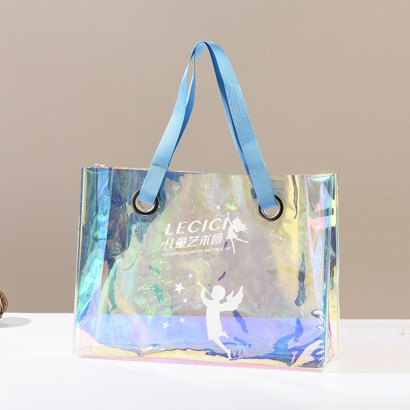 Clear Transparent Holographic PVC Gift Bag Cosmetic Bag Hologram TPU Laser Handle Bag