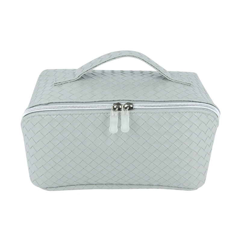 Custom Bag with Logo White PU Leather Cosmetics Storage Bag Large-Capacity Partition Storage Makeup Cosmetic Bag