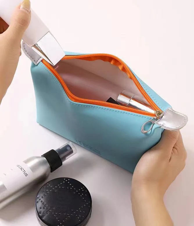 Leather Women Makeup Cosmetic Brush Bag Wholesale Reusable Organizer Bag Zipper/Wash Bag