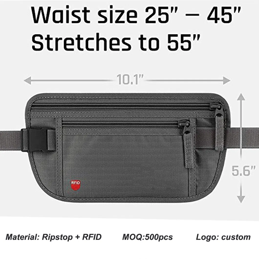 Lightweight Nylon Material RFID Money Belt Pouch for Travel with RFID Blocking Sleeves