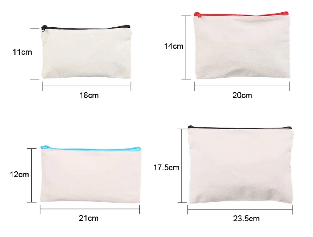 Custom Logo Printed Canvas Zipper White Makeup Bag Luxury Cotton Small Canvas Coin Pouch Travel Cosmetic Bag Pencil Pouch