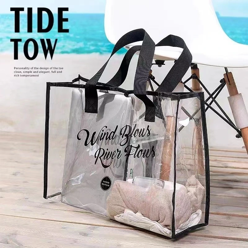 Waterproof PVC Clear Beach Shoulder Bag Fashionable Woman PVC Handbag Transparent Reusable OEM Plastic Shopping Tote Bag