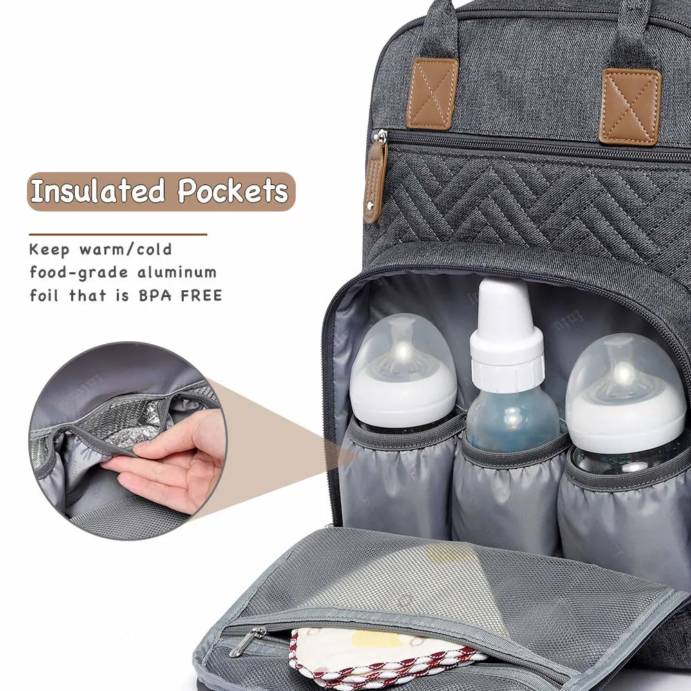 Waterproof Travel Back Pack with Diaper Pouch Diaper Bag Backpack Include Changing Pad Pacifier Case and Stroller Straps