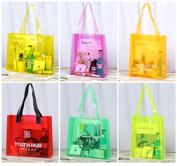 Wholesele Custom Logo PVC Beach Candy Color Shopping Promotional Gift Tote Bag