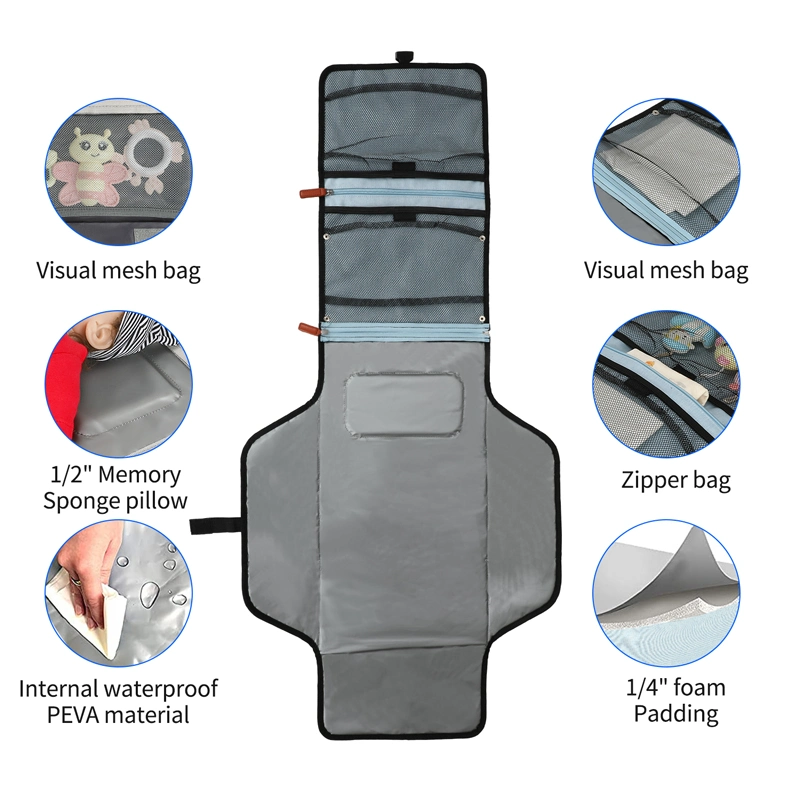 Foldable Waterproof Travel Changing Mat Station Head Cushion Portable Baby Diaper Bag