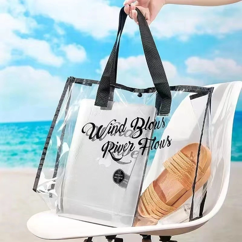 Waterproof PVC Clear Beach Shoulder Bag Fashionable Woman PVC Handbag Transparent Reusable OEM Plastic Shopping Tote Bag