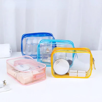 Personalizar claro conjunto de la belleza de aseo de viaje impermeable de PVC transparente Organizador de la bolsa de maquillaje