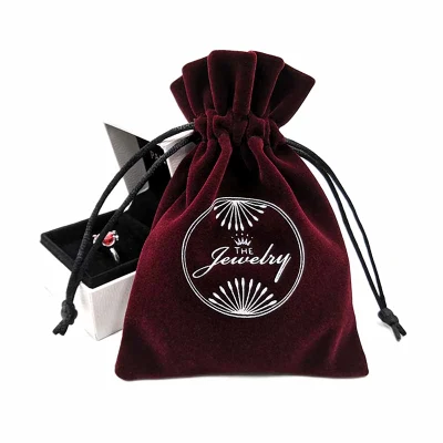  Bolsas de moda con cordón de terciopelo para joyas con logotipo personalizado.