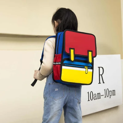 Jump Style hombro 2D 3D Cartoon School Bolsa de libros cómicos