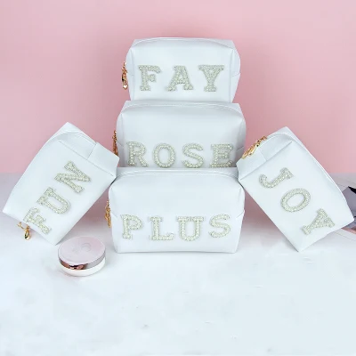 Moderna letra perla de la bolsa cosmética de nylon personalizado Marca privada Maquillaje de la bolsa Subblimación de la bolsa