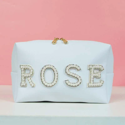 Moderna letra perla de la bolsa cosmética de nylon personalizado Marca privada Maquillaje de la bolsa Subblimación de la bolsa