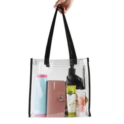 Transparente PVC bolsos de mano al por mayor Logo personalizado Playa Compras plástico Tote Bolsa PVC transparente bolsos
