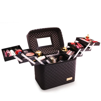 Portátil de gran capacidad de viaje Multi-función Multi-capa de sobremesa Cosméticos Bolsa de almacenamiento