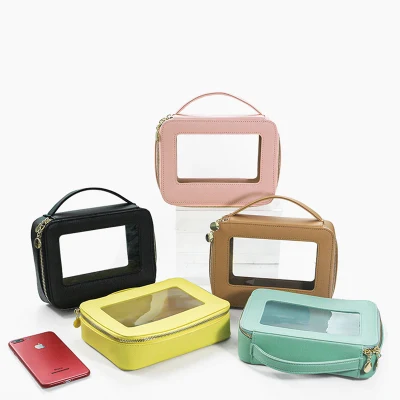 Logo Personalizar viaje transparente PVC Zip Bolsa de cosméticos Bolsa transparente Bolsas de maquillaje