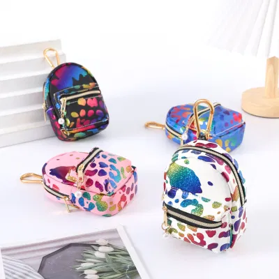  Bolso de monedas colorido mini pequeño bolso escolar llavero de coche colgante.