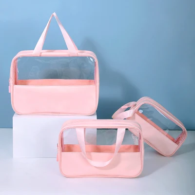  Custom Logo PU viaje impermeable de PVC Negro Toiletry Bolsa de señoras Kits mujeres de lujo Belleza Maquillaje Bolsa Rosa Chica de viaje claro Bolsas cosméticas