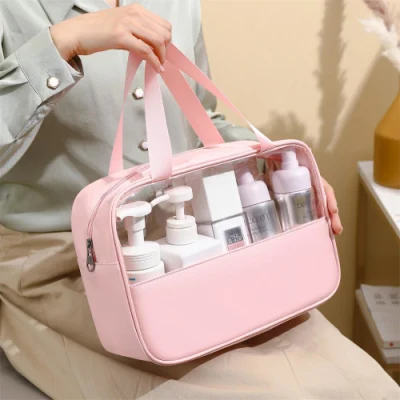 Mu Bolsa de Lujo para mujer PU Viajes Toiletry transparente PVC Maquillaje Bolsa Cosmética Zippernew Moda impermeable mujeres Organizador Belleza Rosa