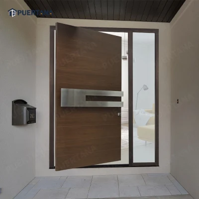  Moderna puerta de madera maciza con pivote de entrada con luces de posición