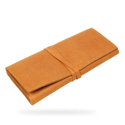 Bolso de belleza personalizado herramienta de maquillaje de cuero bonito Organizador cepillo Khaki Bolsa de rollo