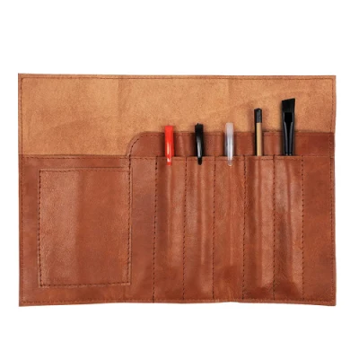 Bolso de belleza personalizado herramienta de maquillaje de cuero bonito Organizador cepillo Khaki Bolsa de rollo